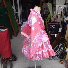 ● 5才 前後用 浴衣 着物 ドレス ゴスロリ フリル ピンク 祭り 縁日 盆踊り 七五三 中古 ③の画像