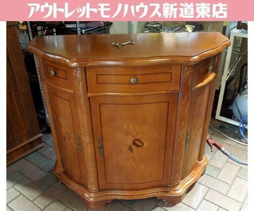 イタリアン コンソール キャビネット 幅99cm サイドボード アンティーク調 飾り棚 鍵2本 札幌市 新道東店
