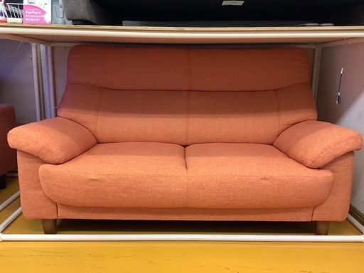 【リサイクルサービス八光】幅150cm　2.5人掛け　オレンジソファ