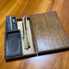 【値下げしました‼️】昭和レトロ 習字セット 木箱入り（硯・墨・筆）