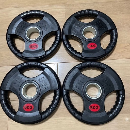 【新品】バーベルプレート 5kg×4枚 ラバー オリンピックシャフト Φ50mm
