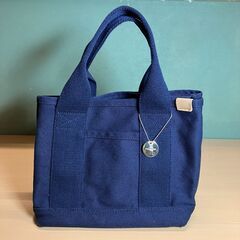 DOT & STRIPE 間仕切りミニトートバッグ（ネイビー）