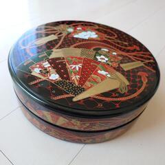 【美品】重箱　丸二段　円柱　和風柄