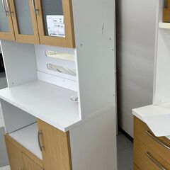 ★ジモティ割あり★  レンジボード 白・茶 H180×D42×W90 クリーニング済み TC821 ☆ジモティ割あり☆ レンジボード 白・茶 H180×D42×W90
