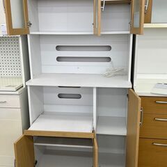 ★ジモティ割あり★  レンジボード 白・茶 H180×D42×W90 クリーニング済み TC821 ☆ジモティ割あり☆ レンジボード 白・茶 H180×D42×W90