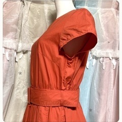 ꒰R-ISM꒱フレンチスリーブ ベルト ワンピース 橙色 ミモレ丈  大人可愛いの画像