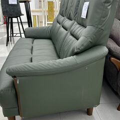 ★ジモティ割あり★  ３人掛けソファー 緑 H93×D68×W176 クリーニング済み TC840の画像