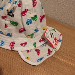 【新品タグ付】ベビー　帽子　46cm　UVカット　耳つき　綿100%　車柄の画像