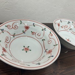 【早期処分値下げ】花唐草　輪花渕漬物鉢　器　食器　小皿２点セット