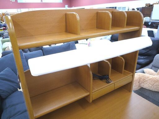 学習机 机 デスク 袖机付き サイド本棚付き 中古 照明付き 苫小牧西店