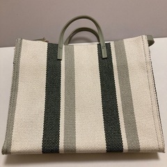 ストライプ　ショルダー　トートバッグ　グリーン