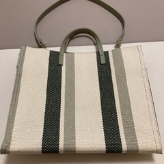 ストライプ　ショルダー　トートバッグ　グリーンの画像