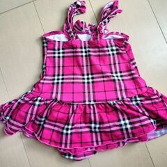 元気なピンクチェックの水着☆110cmの画像