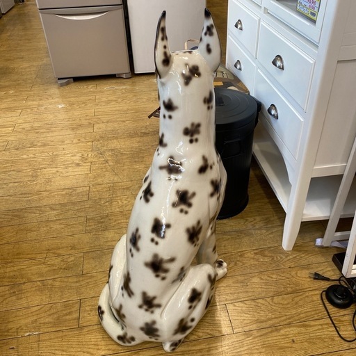 ???犬の置き物 陶器 ぶち柄 大型 高さ約84cm  オーナメント インテリア ガーデンマスコット ディスプレイNO.1193