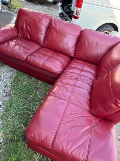 美品 NITORI ニトリ レザー カウチソファー レッド 幅230㎝×縦190㎝
