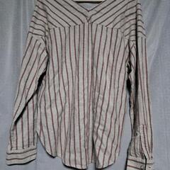 GU WOMEN ストライプVネックシャツ(長袖) S ブラウス カットソーの画像