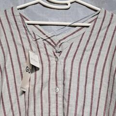 GU WOMEN ストライプVネックシャツ(長袖) S ブラウス カットソーの画像