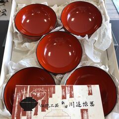 ☆汁椀　5個セット　川連漆器　木製本漆塗　高級漆器　中古（NF2...