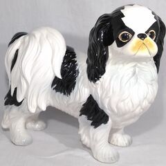△ 陶器製 ペキニーズ 犬 置物 全高 30cm 幅 15cm ...