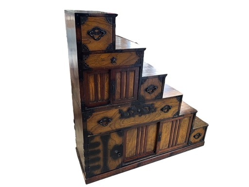 NO.1639 《お値下げ中!!》【傷多め】 仙台箪笥 仙臺箪笥 階段箪笥 和箪笥 民芸家具 両面箪笥 6段 中古