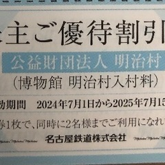 博物館明治村　入村料割引券　１枚２００円★１枚で２名様迄割引。２枚アリ