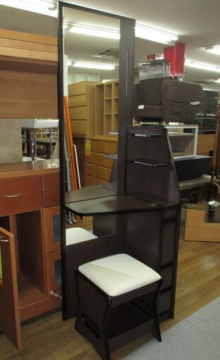 R484 国産 鈴木木工家具 全身ミラードレッサー、椅子セット、LEDライト付き、幅59cm Used