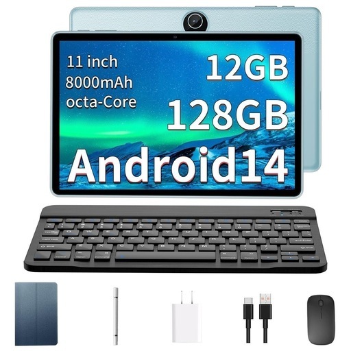 【Android 14 タブレット新登場】タブレット 11インチ Wi-Fiモデル C5 12GB+128GB+1TB拡張、アンドロイド14 8コアCPU、 Widevine L1対応 BT5.0 5GHzWiFi、 8000mAh 18WPD充電USB-C、Incell IPS HD 画面、 2in1タブレット キーボード/マウス/保護ケース(ブルー)