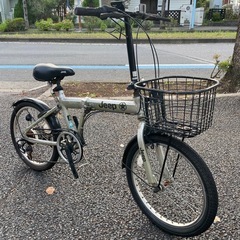 折りたたみ自転車 20インチ グレー 6段変速カゴ付き
