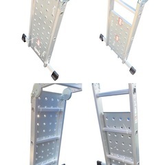 ○新品/正規品■多機能アルミ製ハシゴ 対荷重150kg 高さ 約90cm 幅 約34cm 3段 ステップ付き 立ち馬 足場台 洗車台■ジモティ姫路の画像