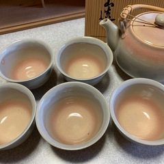 【新品未使用】 萩焼 茶釜　天鵬山造　茶器 急須、湯呑み5客セットの画像