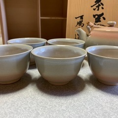 【新品未使用】 萩焼 茶釜　天鵬山造　茶器 急須、湯呑み5客セットの画像