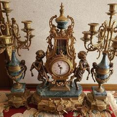 アンティーク調ロココ調ブロンズ色天使のキャンドルホルダー2点と天使