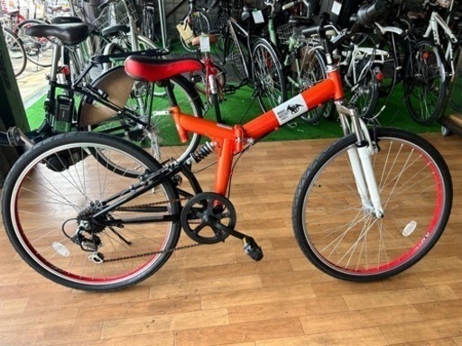 No.181 26型6段変速・Wサスペンション付折り畳みマウンテンバイク MTB シマノグリップシフト6段変速整備済み