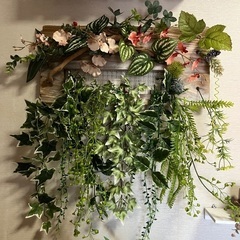 ハンドメイド　フェイクグリーン壁掛けの画像