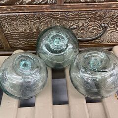 浮き球 ガラス玉 直径約24cm＋約6～8ｃｍ 7個セット まとめて オブジェ 飾り 浮き玉 漁具オブジェ 硝子製 インテリア 置物 札幌市手稲区の画像