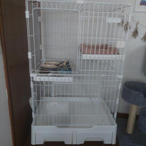 キャットケージトイレ一体型二段　猫キャリーバック　キャットタワー三段セット