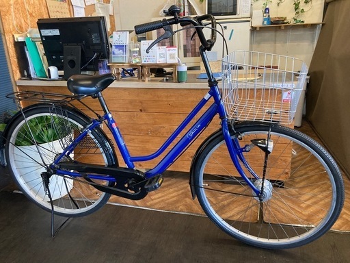 【前後タイヤ・チューブ新品！】 LEDオートライト　26インチ自転車　ブルー