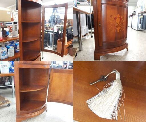 マホガニー？ダークブラウン コーナーキャビネット キュリオケース