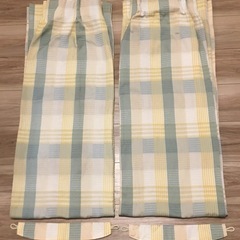 チェック柄　カテーン　レース　セット　　　110cm×175cm