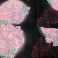 浴衣　黒✕花柄(薄紫と薄ピンク)　巾着付きの画像