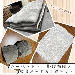 カーペットと掛け布団と敷きパッドの画像