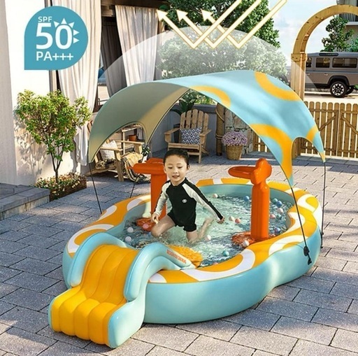❣️在庫処分❣️エアープール 自動膨張 ビニールプール 大型 子供用プール 日よけ付