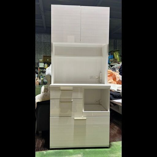 札幌限定配送/お引き取り可◆家具◆ニトリ◆食器棚/キッチンボード◆ソレル 80KB WH/ホワイト◆W80 D43 H191