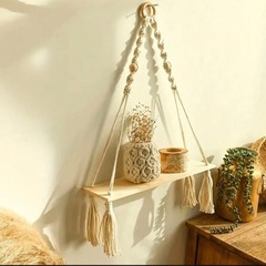 新品未使用　マクラメウォールハンギング　プランターシェルフ　ボヘ...