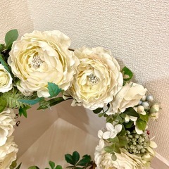 アートフラワー　フラワーレース　アレンジ　薔薇　ホワイト　飾り用　ハンドメイドの画像
