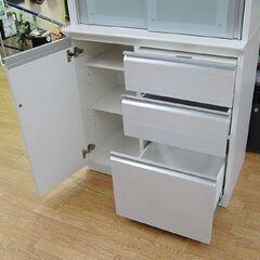 松田家具 食器棚 幅89×奥48×高200cm コンパス スライドドア ホワイト