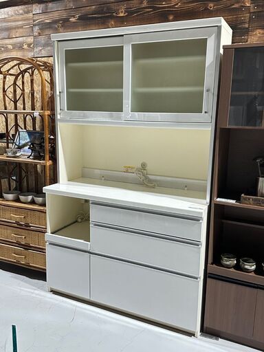 ★パモウナ★ キッチンボード 食器棚 W120cm ホワイト キッチン収納 ダイニングボード レンジボード シンプル