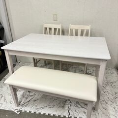  19021  ㈱幸家具会館 ダイニングテーブル　イス2脚　ベンチ4点セット   ◆大阪市内・東大阪市他 6,000円以上ご購入で無料配達いたします！◆ ※京都・高槻・枚方方面◆神戸・西宮・尼崎方面◆生駒方面、大阪南部方面　それぞれ条件付き無料配送あり！            の画像