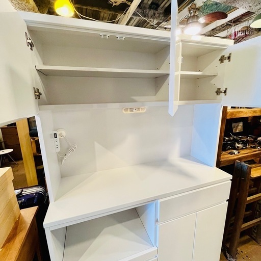 《売約済》【武蔵小山店】  食器棚　ワイド　家族　ファミリー　2人暮らし　白家具　大容量　キッチン　収納　システムカウンター　検）レン