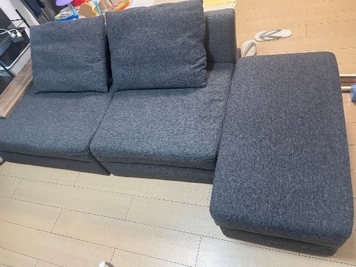 値下【LOWYA】3人掛け 組換え カウチソファー ダークグレー